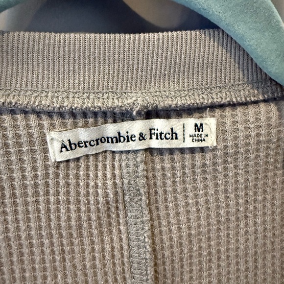 Abercrombie & Fitch Women's Sage Green Waffle Henley Long-Sleeve Top - Picture 2 of 3